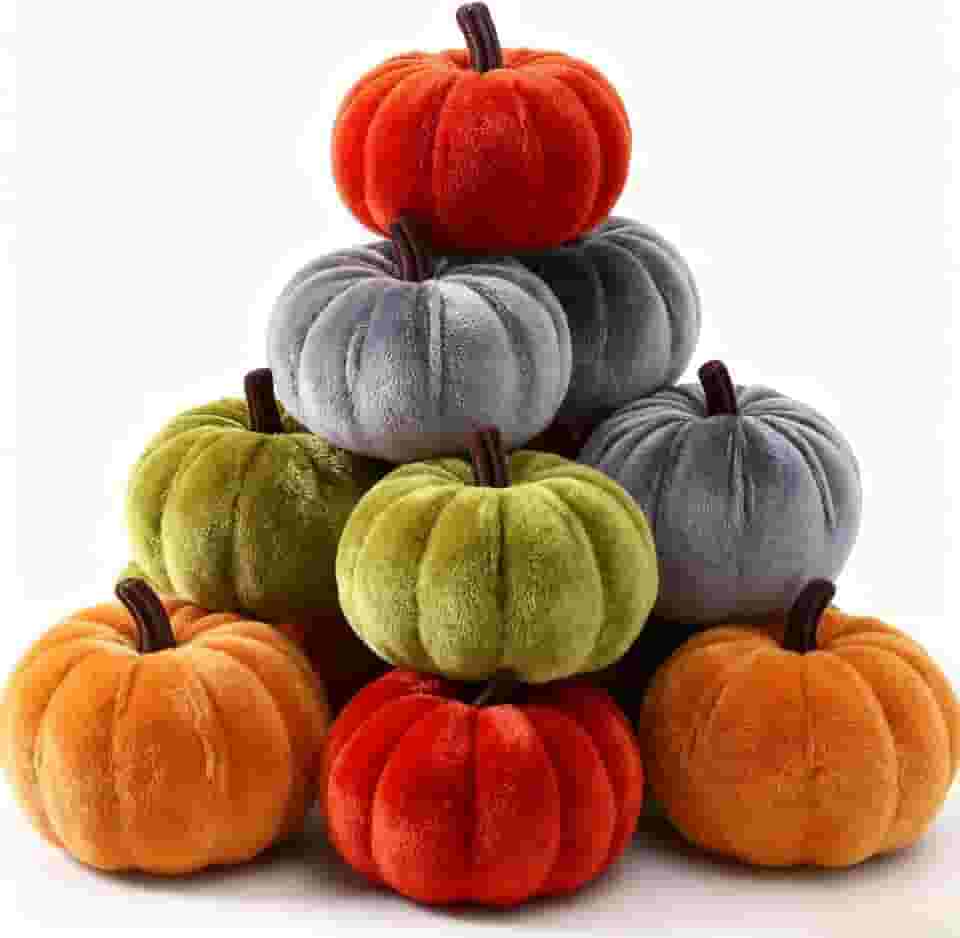 6 mini abóboras artificiais, ideal para outono artificial e abóboras de Halloween para mesa, cornija, decoração de festas de fim de ano