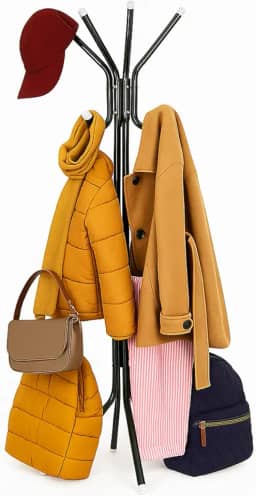 Cabideiro Mancebo De Chão Aço Inox 8 Ganchos Organizador De Roupas Casaco Bolsa Chapéu Multiuso Reforçado (PRETO)