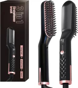 Escova Alisadora Térmica 3 em 1 Profissional - Chapinha Iônica para Cabelo e Barba com 3 Temperaturas (150°C-180°C-210°C), Cabo Giratório 360° e Presente Masculino (110-240V/Compatível Global)