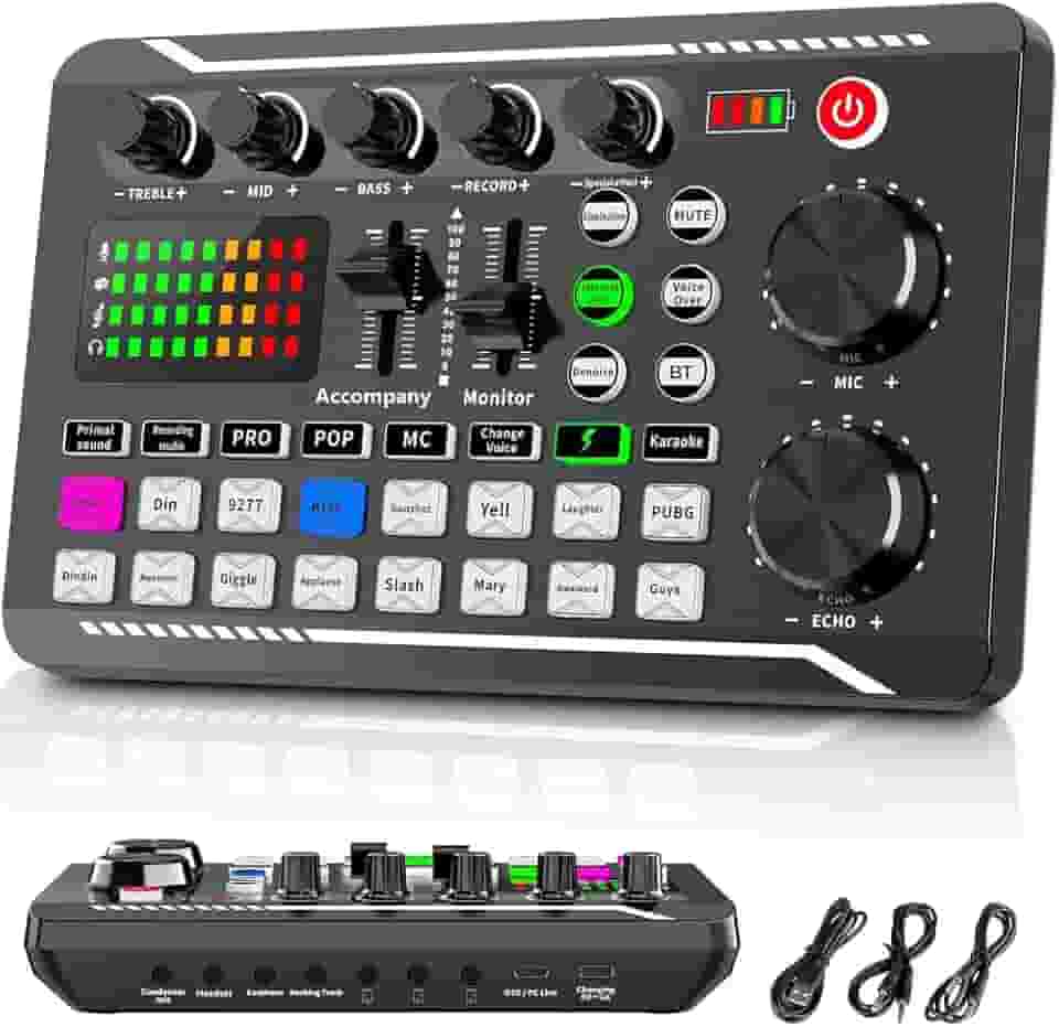 Placa de Som Ao Vivo, Mixer de Profissional, Porta USB, Com Cancelamento de Ruído, Existem 16 Efeitos Sonoros, Para Gravação de Podcasts e Transmissão em Direto