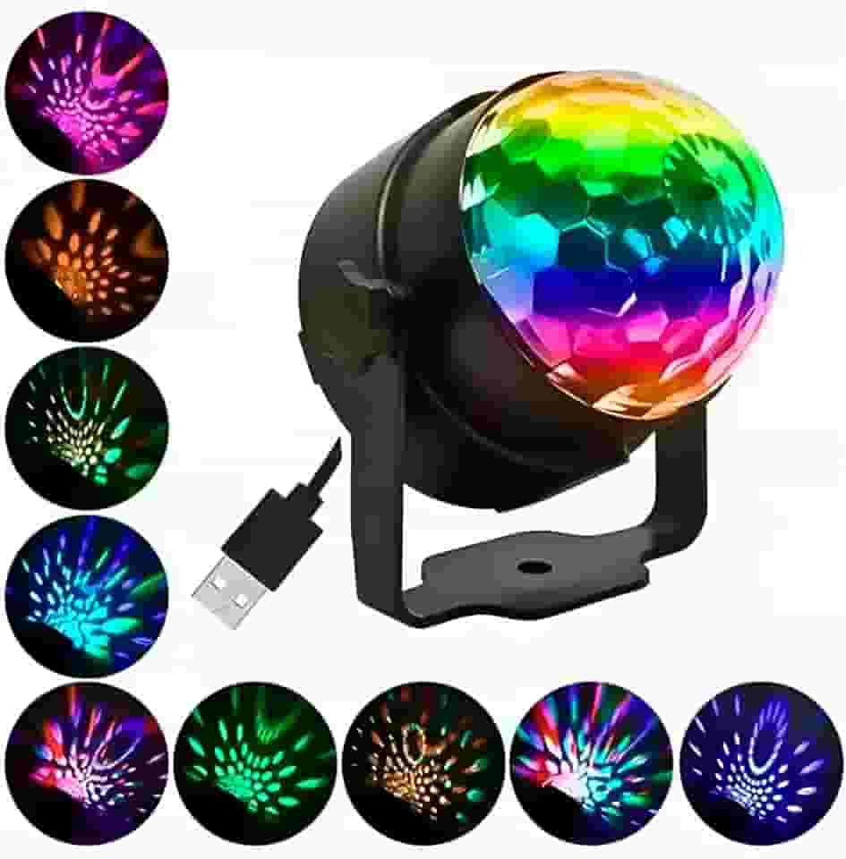 Globo de Luz LED RGB Giratório, Projeção Multicolorida, USB, Portátil, Ideal para Festas e Eventos