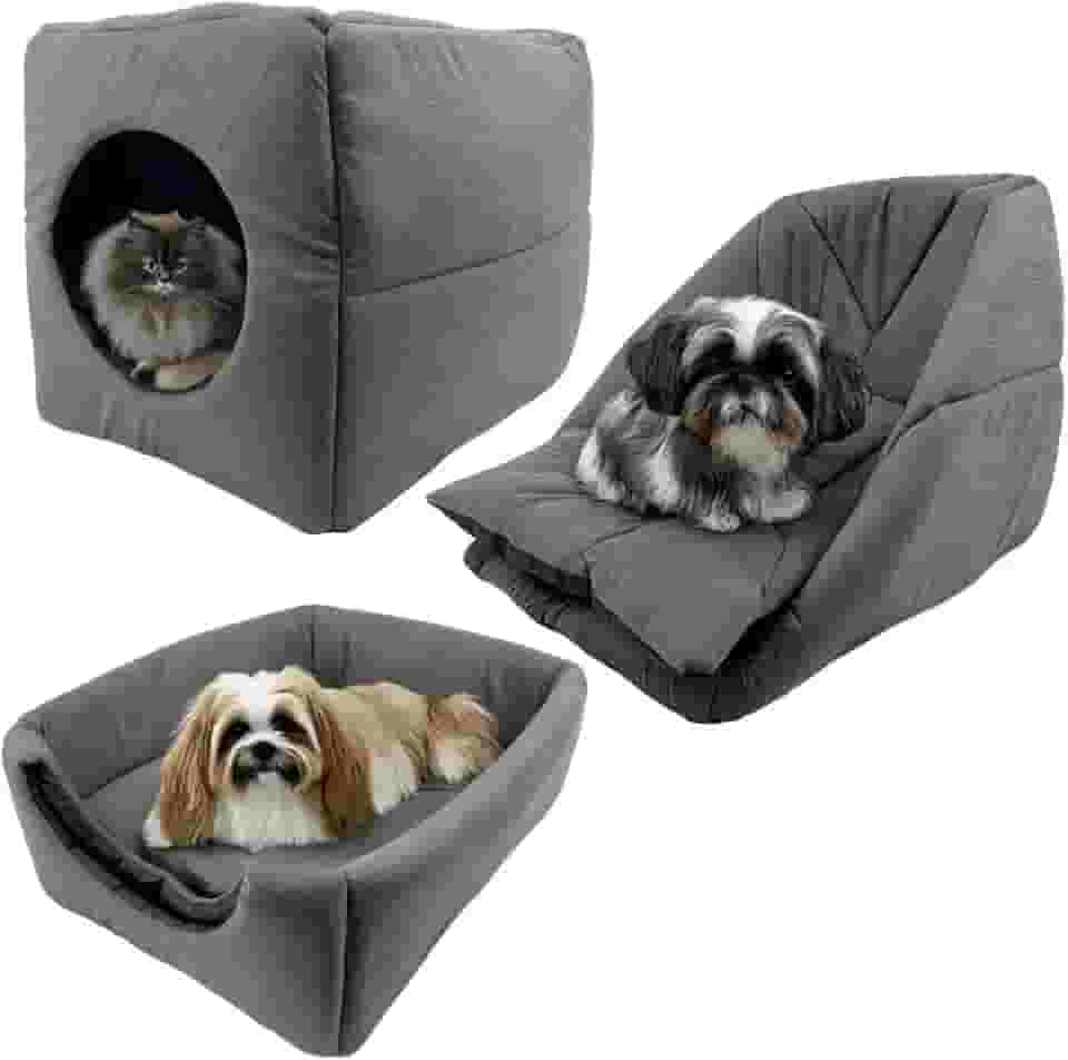 Cama Toca Iglu 3 em 1 Suede Cachorro Gato Frio Quente Pet P (Cinza)