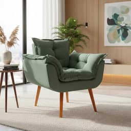 Poltrona Decorativa Confortável Para Sala Quarto Recepção Escritório Manicure Tecido Linho (Verde)