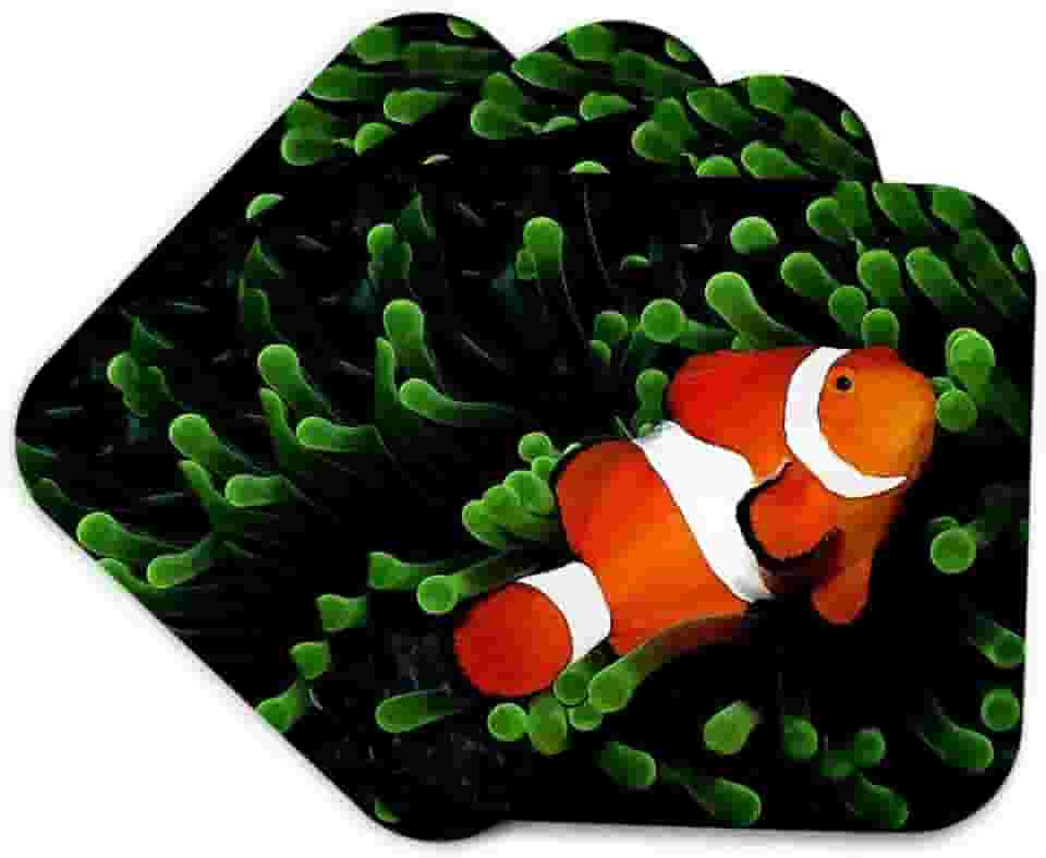 3dRose Peixe anêmona palhaço - porta-copos macios, conjunto de 4, conjunto de 4 unidades, macio, varia