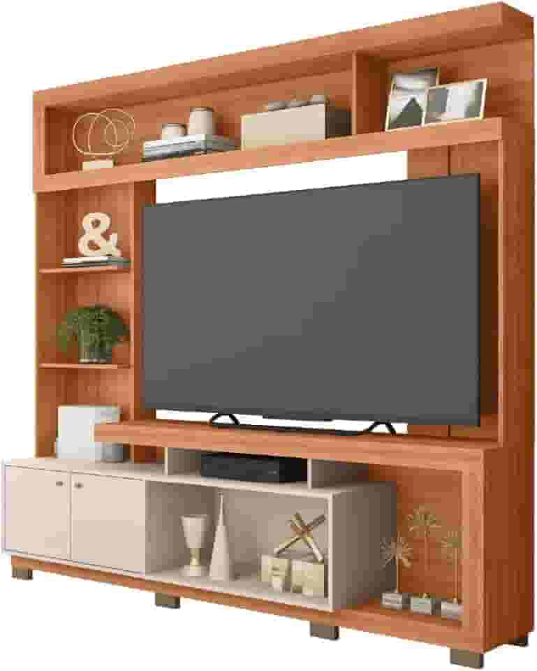 Estante Home Theater Para TV Até 70 Polegadas 2,10m Atlanta Madeirado/Off White Caemmun