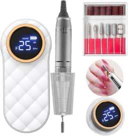Lixadeira Unha Elétrica Nail Designer Profissional com Display Digital Velocidade Regulável Kit Brocas Manicure Pedicure Rosa Bivolt