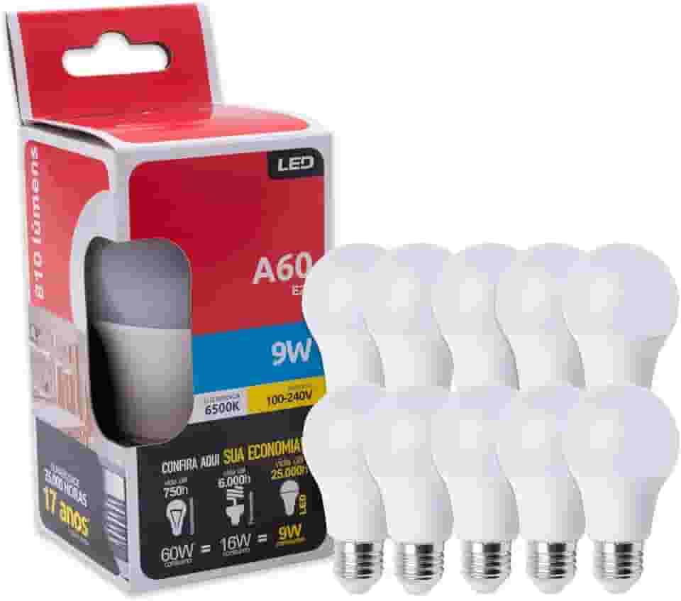 Kit 10 Lampadas Led 9W A60 Bivolt Base E27 Luz Branca 6500K 110V/220V G-light