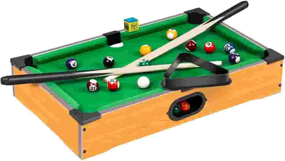 Mini Mesa de Sinuca Com 2 Tacos e 16 Bolas - Bilhar Snooker 35x26x7cm, Residencial e Portátil - Mini Jogo