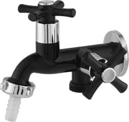 Torneira Para Tanque Ou Maquina 1028 1/4 De Volta Com 2 Saídas Preta Com Cromado C31