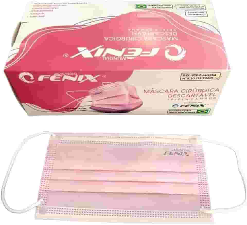 100 UN - Mascara descartavel tripla Rosa cirurgica com clip nasal - Mundial Fenix