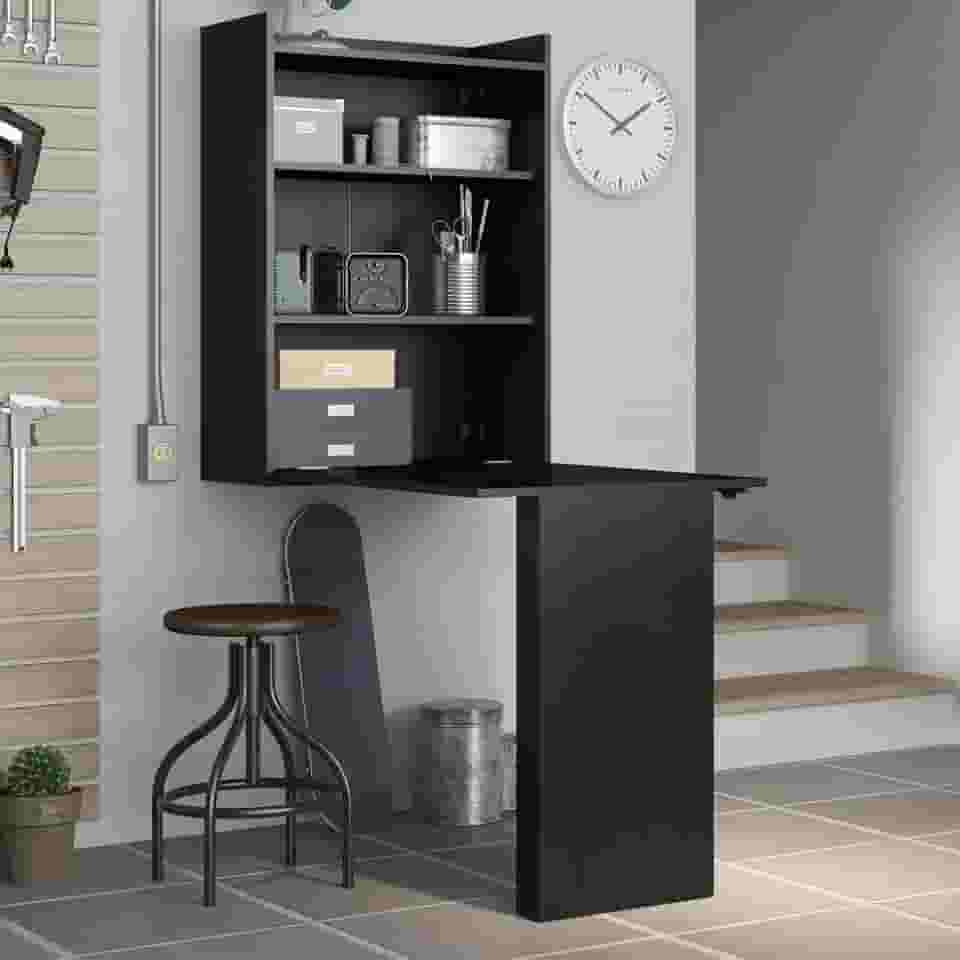 Armário com Mesa Dobrável de Parede - Multimóveis Preto