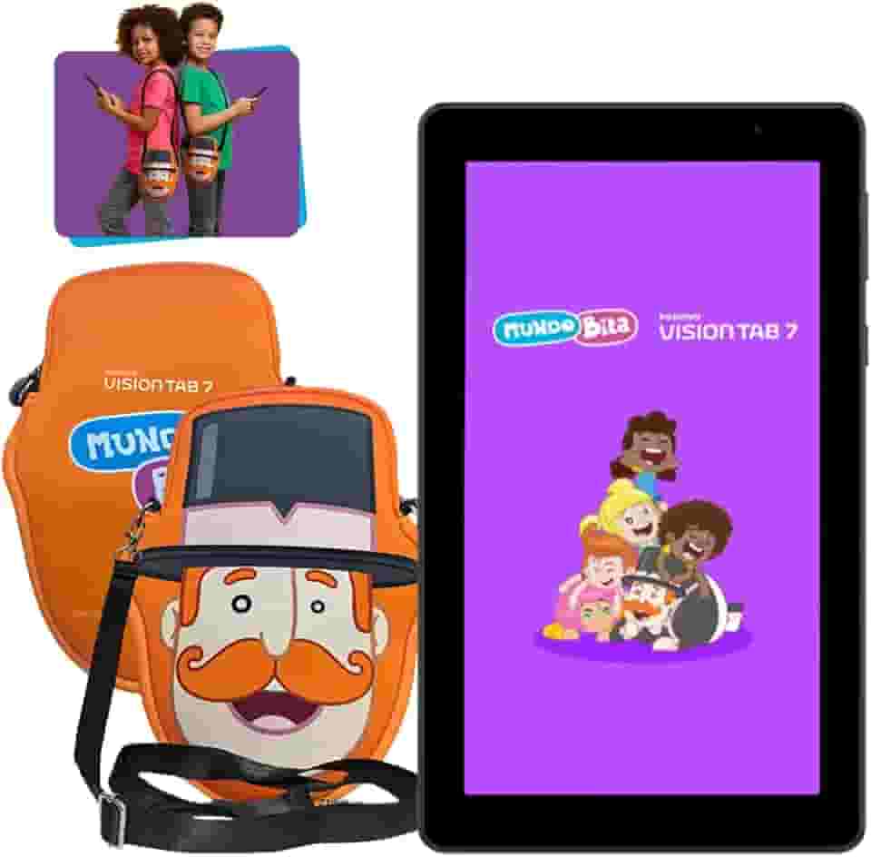 Tablet Infantil Positivo Vision TAB 7 Mundo Bita - Octa-Core 3GB RAM 64GB Armazenamento, Tela 7' IPS, Bateria 3100mAh, Android 14 Go, Wi-fi - Preto - Inclui 2 itens de proteção (capa e bolsa)