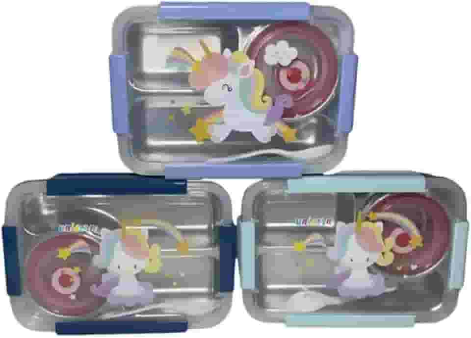 Lancheiras Infantis de Aço Inoxidável com Divisórias, Estampa de Unicórnio