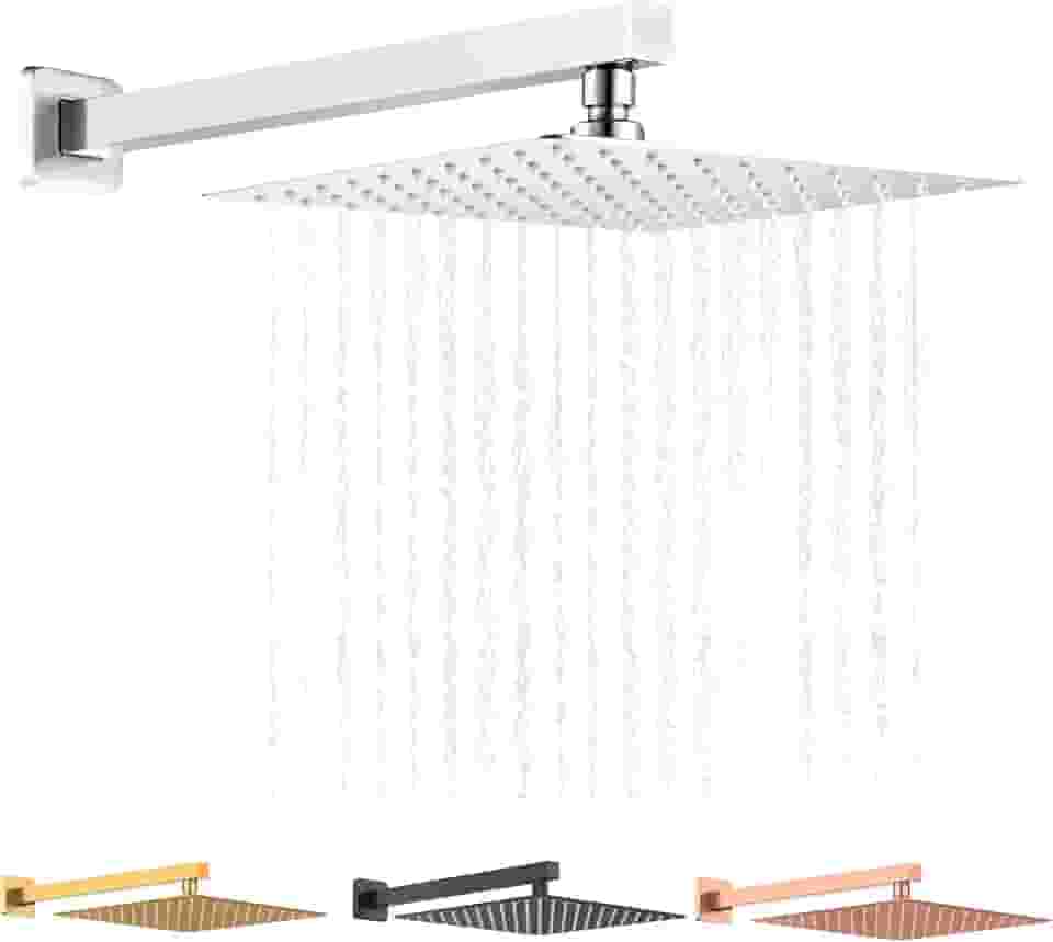 Chuveiro Ducha Slim 20x20 Quadrada Inox + Cano Banheiro Parede (preto)