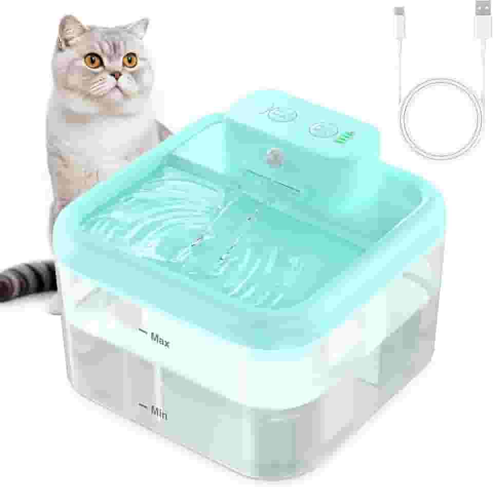 RUXAN fonte sem fio para gatos, fonte de água para gatos operada por bateria, 68 onças / 2l, bebedouro sem fio para gatos internos, dispensador automático de água para gatos com sensor de mo