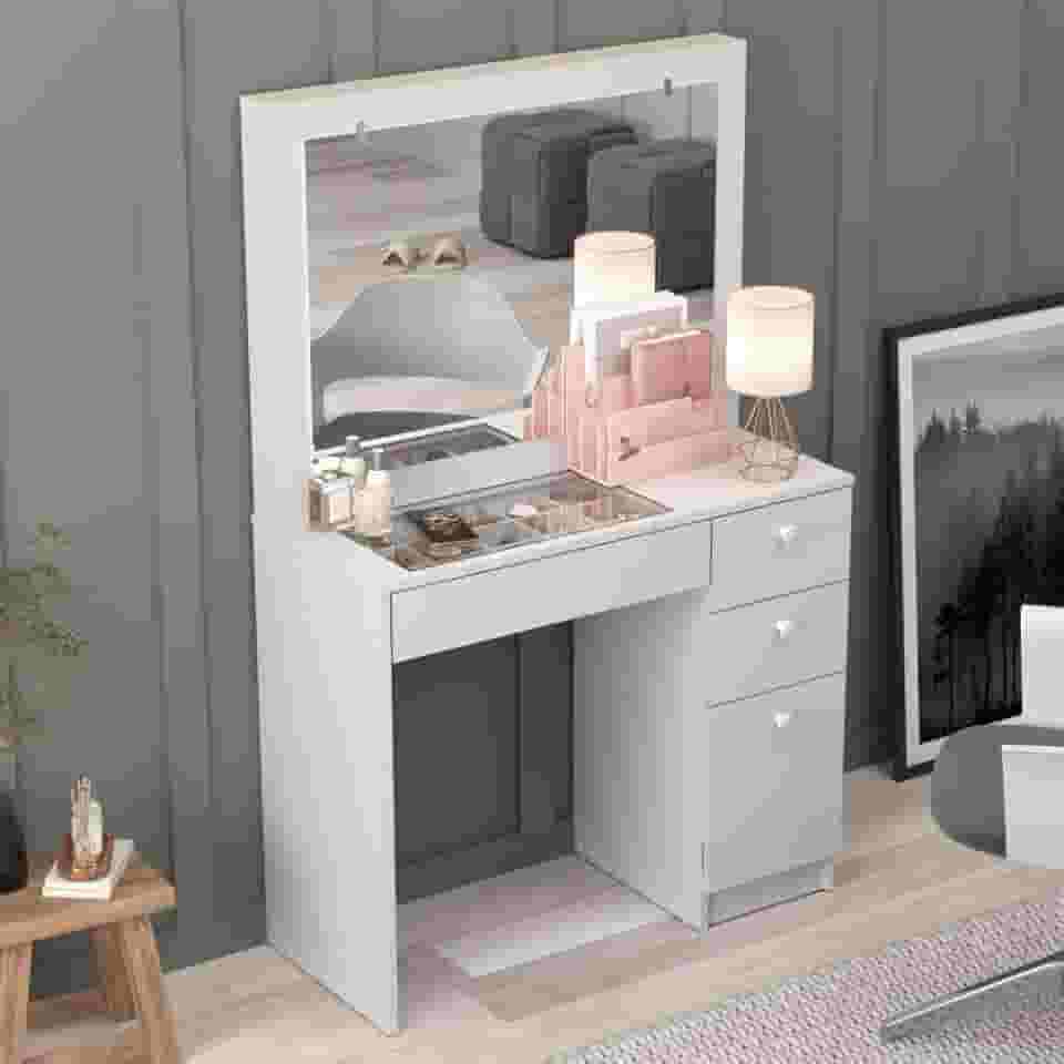 Penteadeira Ditália 4 Gavetas c/tampo de vidro Pe-120 Cor:branco