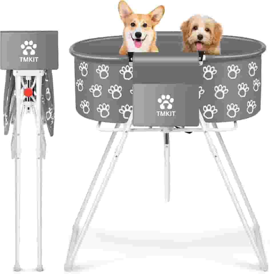 Tmkit Banheira de cachorro para cães, banheira elevada para cuidados e banho de animais de estimação, portátil, dobrável com trava de segurança, estação de lavagem profissional para animais de