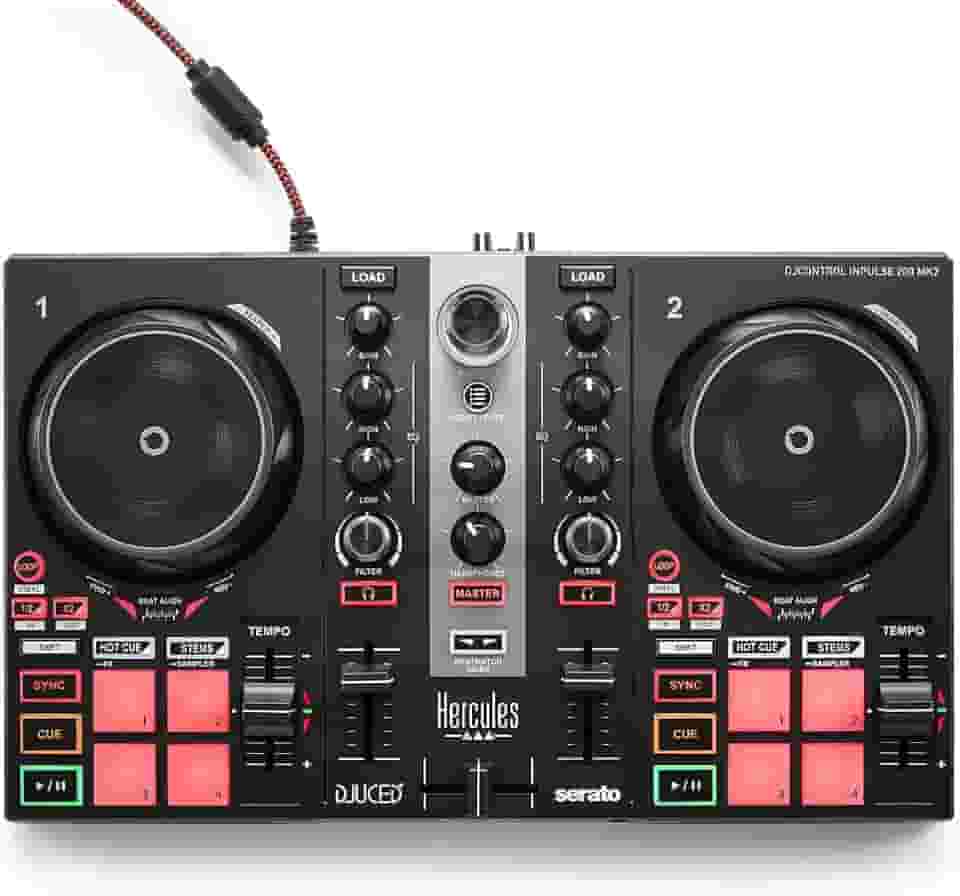 Hercules DJControl Inpulse 200 MK2 — Controlador de DJ ideal para aprender a misturar — Software e tutoriais incluídos, preto