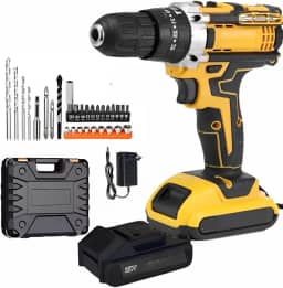 Furadeira e Parafusadeira de Impacto Sem Fio 21V 2 Baterias Recarregáveis com LED Bivolt e 32 Acessórios - Maleta Completa para Uso Profissional e Obra Alta Potência (2 BATERIAS)