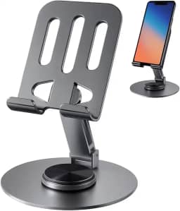 Suporte de Mesa para Celular e Tablet em Alumínio – Ajustável, Dobrável e Estável para Trabalho, Estudos e Lives
