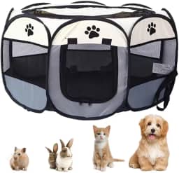 Cercadinho Extra Grande Tecido Cão Gato Coelho Pets Tenda Casinha Cercado Portátil Dobrável Cinza 114x114x60cm