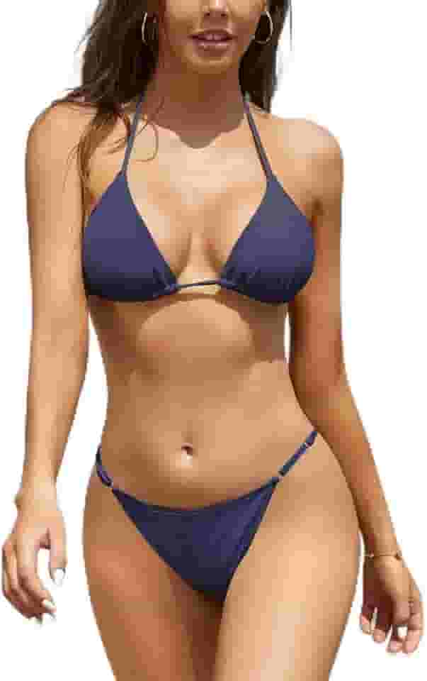 Conjunto de biquíni feminino sexy frente única brasileiro tanga atrevida com cordão de duas peças