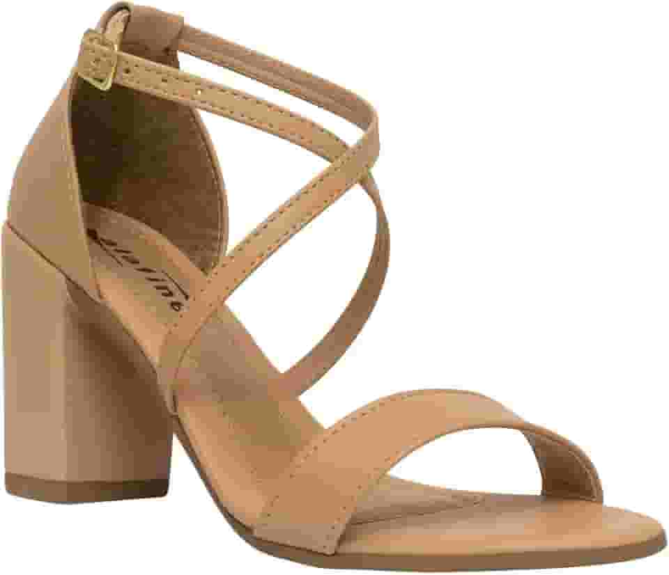 Sandália Feminina Salto Bloco Grosso Moda Casual Básico Brilho Confortável