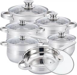 Jogo De Panelas 12 peças Francesa Aço Inox Premium Galya