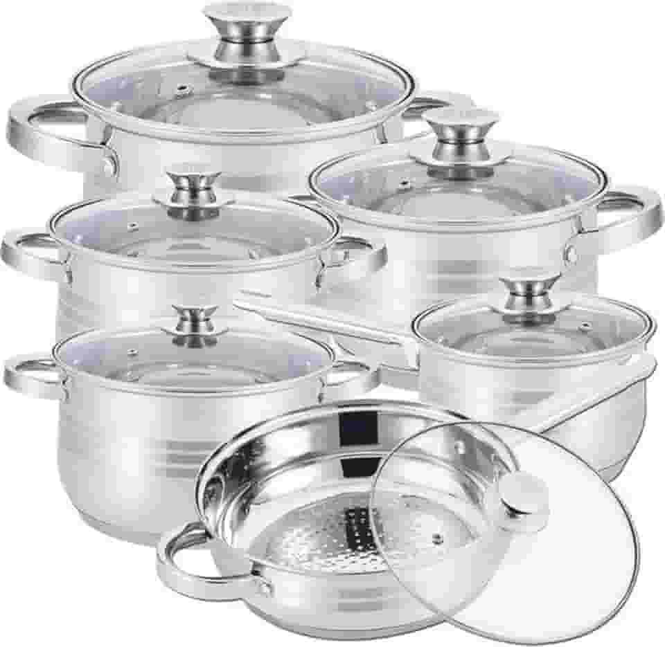 Jogo De Panelas 12 peças Francesa Aço Inox Premium Galya