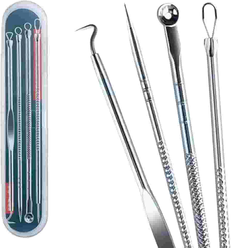 Kit Extrator de Cravos Inox Profissional 4 Peças | Removedor de Cravos e Espinhas | Ferramenta Para Limpeza de Pele Acneica | Kit Removedor de Cravos com Estojo | Premium MyBrins