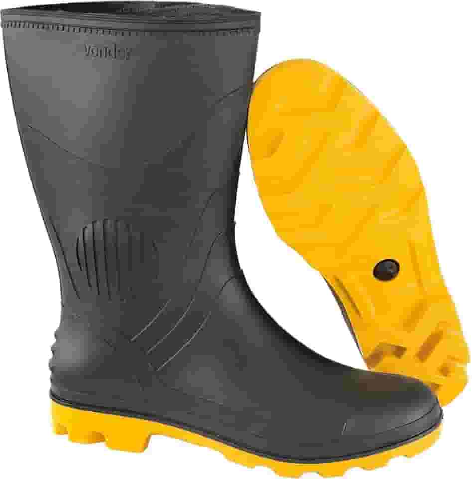 Bota de PVC, Cano Médio, com Forro, Vonder, Preta/Amarela, 42, Pacote de 1