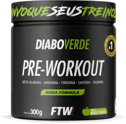 FTW Pré-Treino Diabo Verde em Pó com Cafeína, Aminoácidos Beta‑Alanina e Arginina para Treinos e Atividades Físicas - Pote 300 g (Sabor: Maça Verde)