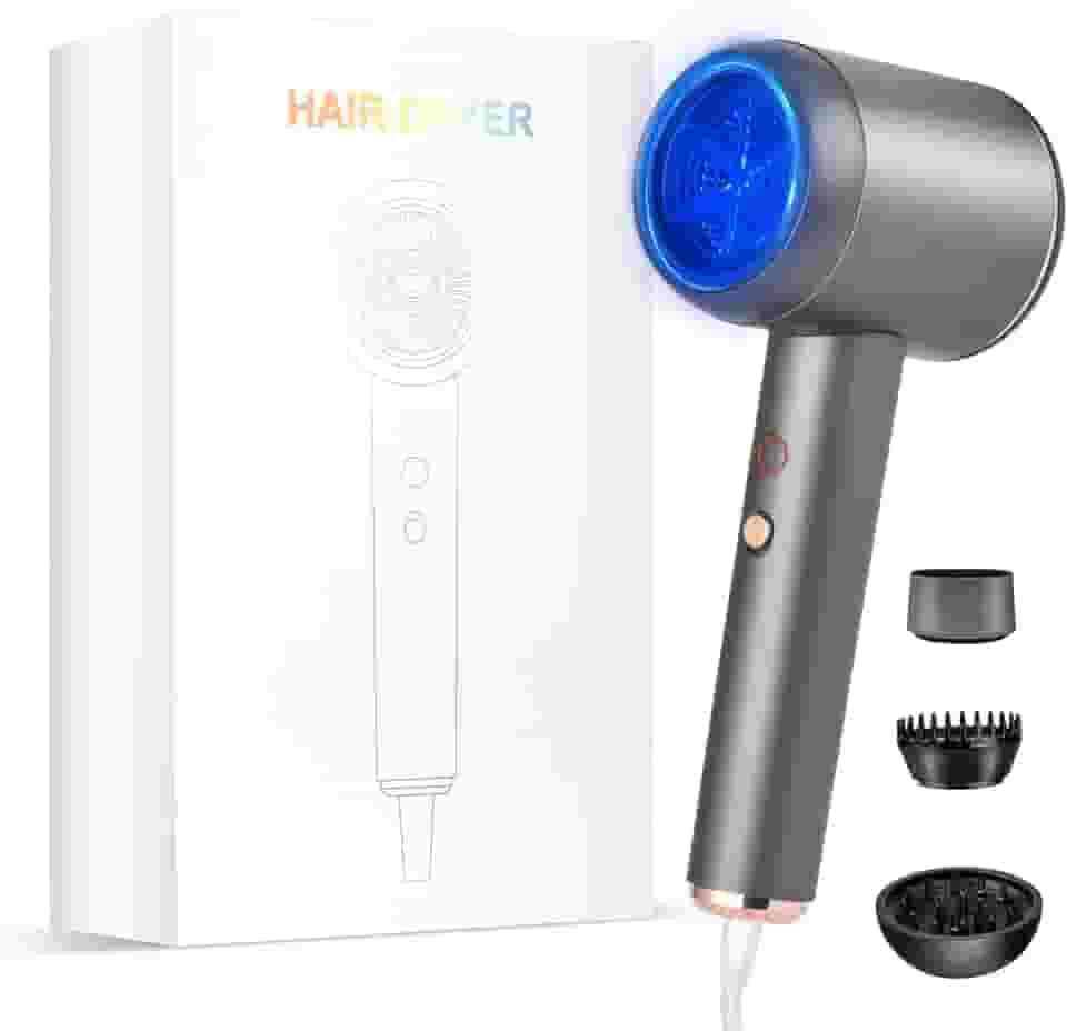 Secador de cabelo iônico profissional | Poderoso secador de cabelo de baixo ruído | Temperatura constante para secagem rápida do cabelo | com difusor de cabelo, bocal cluster e pente para cacheados