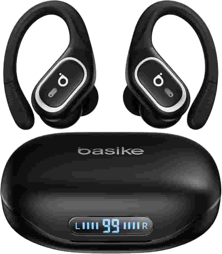Basike Fone de Ouvido Bluetooth 6.0 Esportivo Intra-Auricular, Som Hi-Fi Estéreo, Suporta Chamadas de Voz, Display LED, TWS/IPX5/ENC Compatível com Android e iOS – Preto