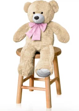 Urso De Pelúcia P 50cm Com Laço - Doce De Leite Com Rosa