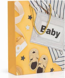 Sacola De Presente Baby com Glitter 32x26x10cm – Tema Infantil Para Chá De Bebê E Nascimento (Amarelo - Baby)
