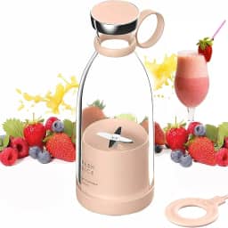 Liquidificador portátil pessoal de suco fresco, para vitaminas ou batidas, mixer pessoal, liquidificador de frutas sem fio recarregável por USB, para esportes, acampamento, exercícios (rosa)