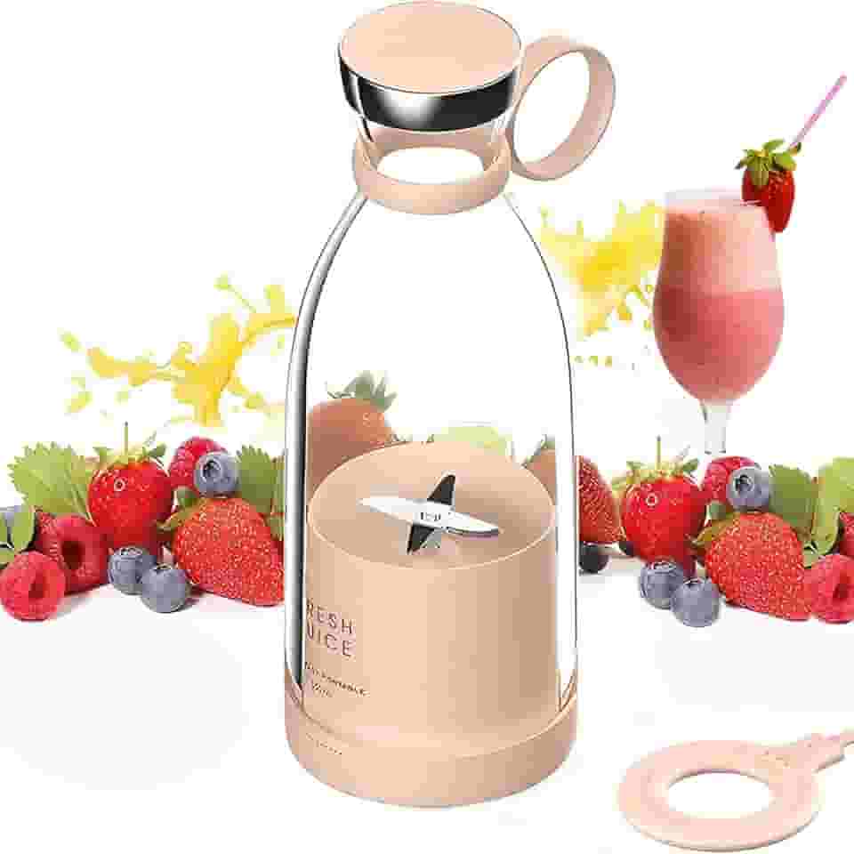 Liquidificador portátil pessoal de suco fresco, para vitaminas ou batidas, mixer pessoal, liquidificador de frutas sem fio recarregável por USB, para esportes, acampamento, exercícios (rosa)