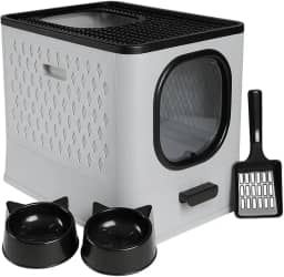 Caixa De Areia Para Gatos Fechada Furba Grande Sandbox Luxo Grande Premium (Cinza)