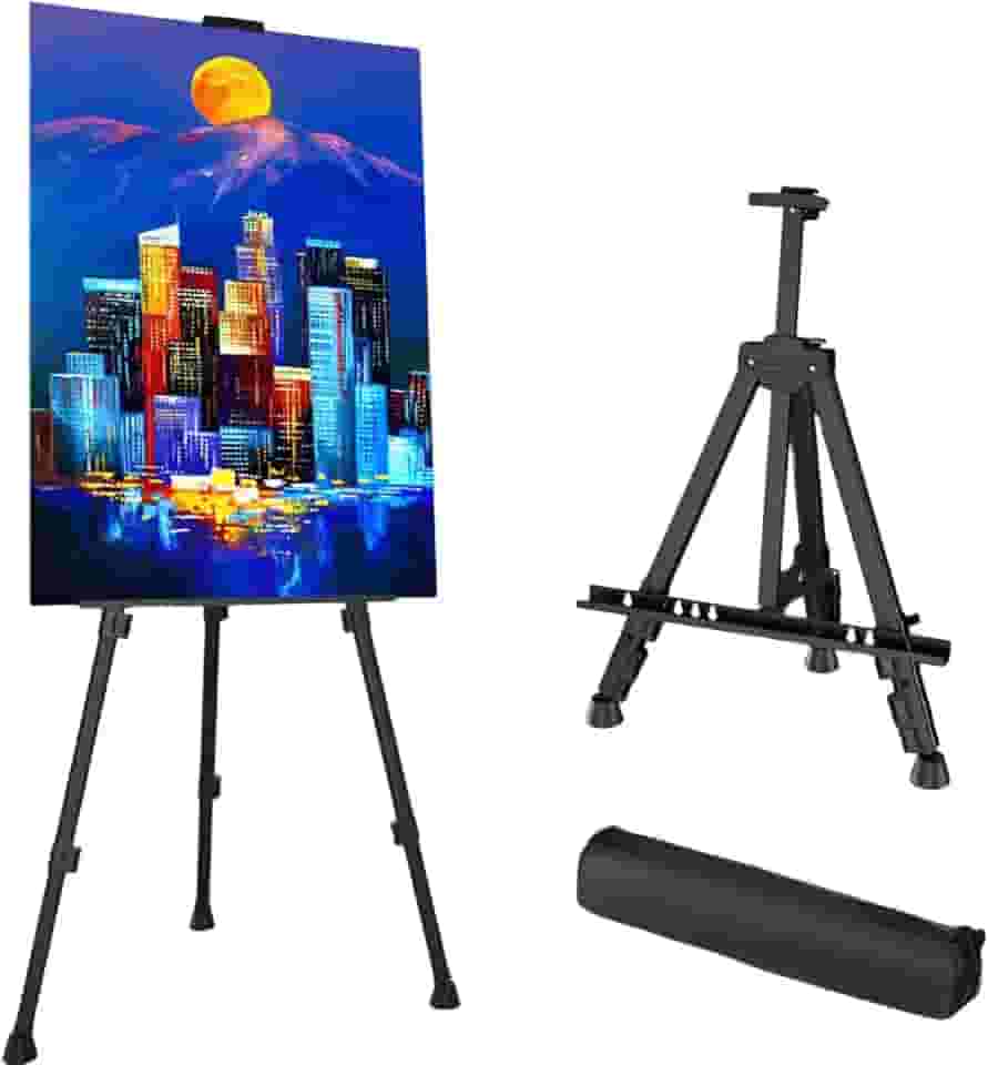 Cavalete De Pintura Em Tela Portátil e Ajustável 1,60m – Leve, Dobrável, Resistente, Ideal para Artistas, Estúdios, Escolas e Pintura ao Ar Livre Suporte Cavalete De Artista Preto Linha Super Premium