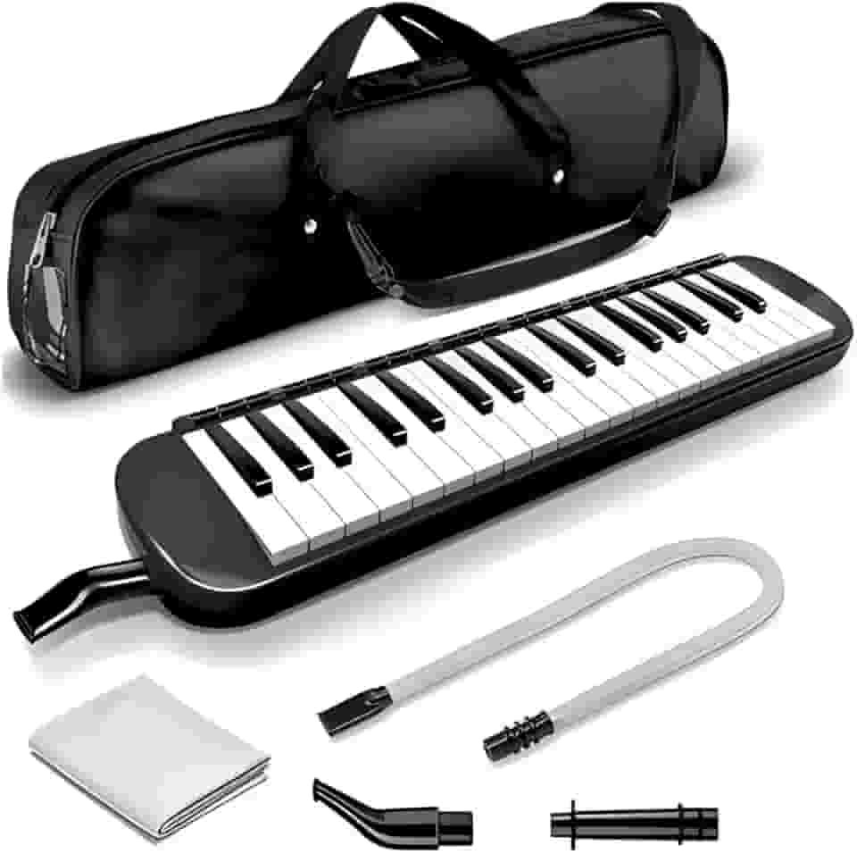 Escaleta Melódica Preta 32 Teclas com Bolsa de Transporte Bocal Curto Bocal Longo - Versatilidade Musical Teclado de Piano de Ar Instrumento Musical para Crianças Iniciantes Adultos