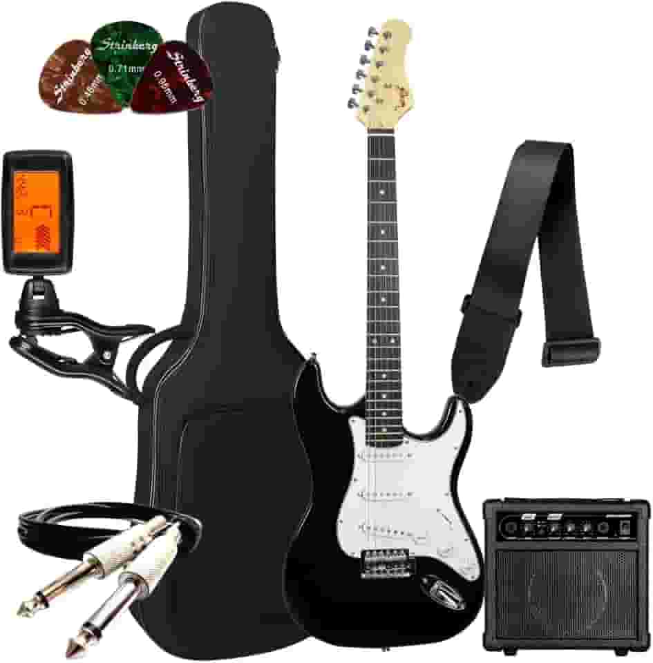 Kit Guitarra Elétrica Bravo Beg100 Strato Série Coldguitar + Acessórios + Amplificador Sheldon (Black)