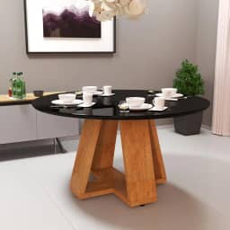Mesa de Jantar Tampo Em Vidro Redonda Design Moderno Estrutura Robusta (Preto)