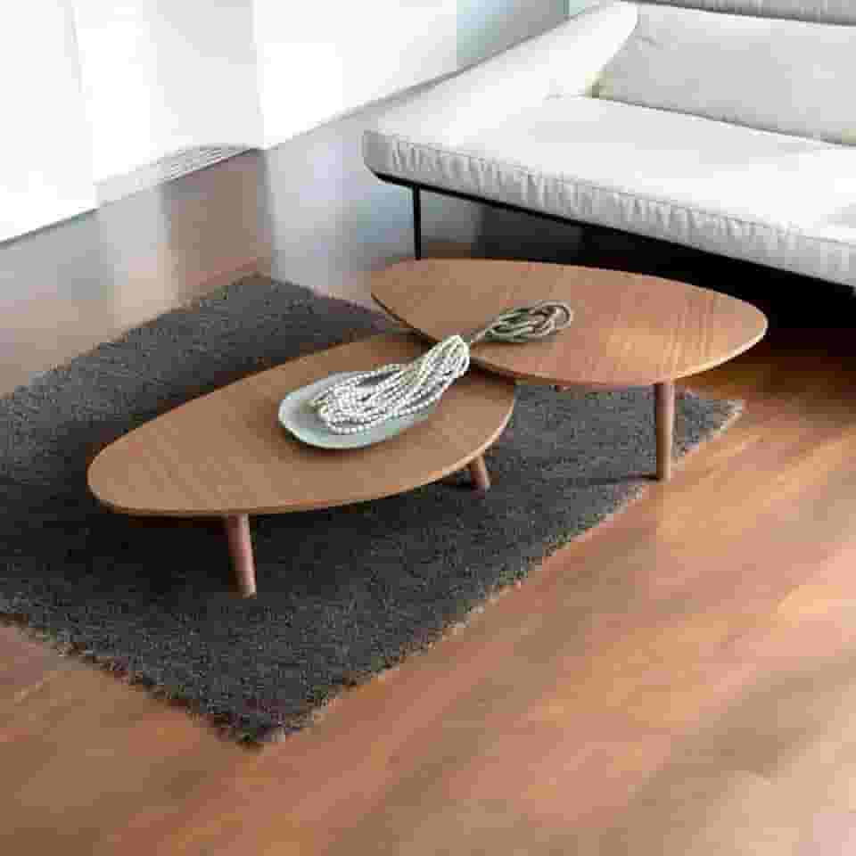 Kit 2 Mesas de Centro Orgânicas Pés Palito em Madeira Mel