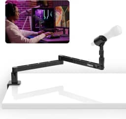 ULANZI LS26 Low Profile Mic Arm, Aluminum 360° Rotatable Foldable Microphone Low Arm Desk Mount for Podcast/Streaming/Gaming/Radio Studio w Mic Clip 1/4“ 3/8' 5/8' Screw for Most Mics