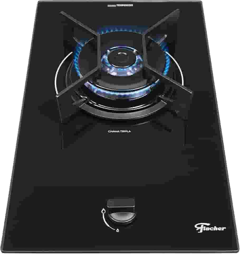 FISCHER COOKTOP À GÁS 1 BOCA FIT LINE TREMPE IRON MESA VIDRO PRETO BIVOLT 36300-102670
