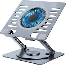 Suporte para Notebook Com Cooler Apoio Base de Aluminio para Laptop Tablet com Ventilador Ventoinha Ajustável Resistente Estável Portátil de Metal Vertical Dobrável Articulado