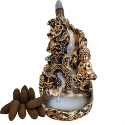 Incensário Cascata Cachoeira Montanha Buda Orando Refluxo Fumaça Invertida Backflow + 10 Cones