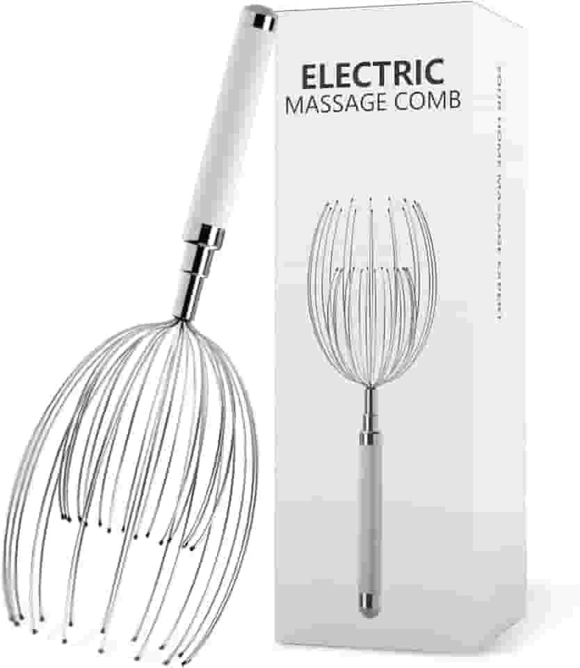 Massageador de cabeça para couro cabeludo, massageador elétrico de couro cabeludo com 20 dedos de metal – ferramenta de massagem de cabelo e arranhador de cabeça, à prova d'água para alívio