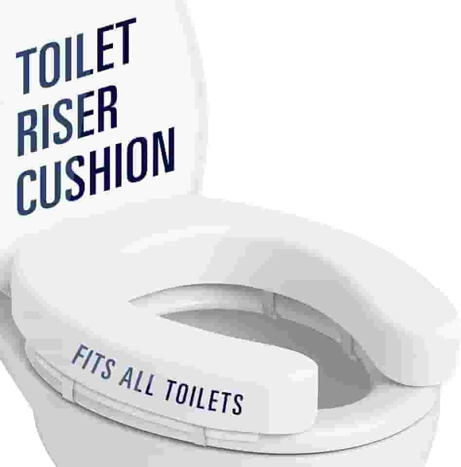 Vive Elevador de assento sanitário para idosos – Ajuste universal – Almofada elevada para assento sanitário com espuma de alta densidade para alongamento e padrão – Alça firme, acolchoada e acolchoada